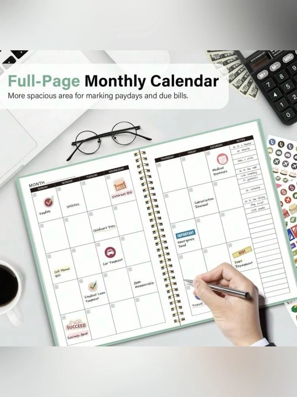 A5 Monthly Budget Planner Notebook | 14-Month Financial Budget Ledger | Mint